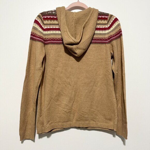 Eddie Bauer Womens Zip Up Fair Isle Hooded Sweater M Angora Tan Nordic Cabincore - Picture 2 of 8